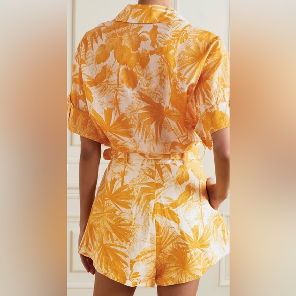ZIMMERMANN MAE LINEN PALM PRINT BELTED SHORTS AND BUTTON UP TOP SET - Picture 2 of 10